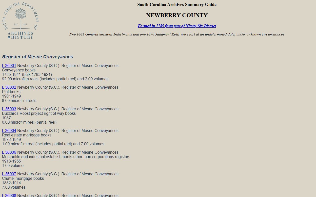 Newberry County Clerk of Court archive records guide