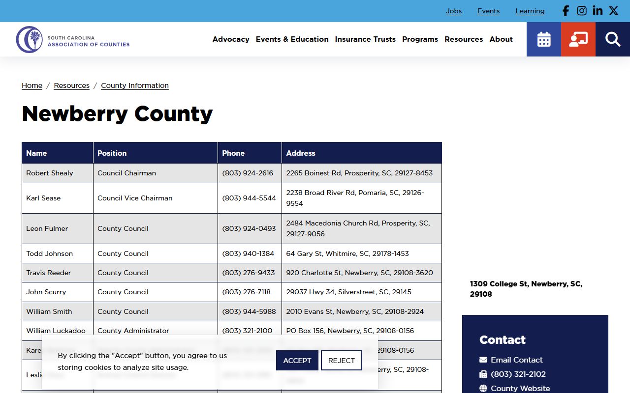 Newberry County Clerk of Court profile in the South Carolina court directory