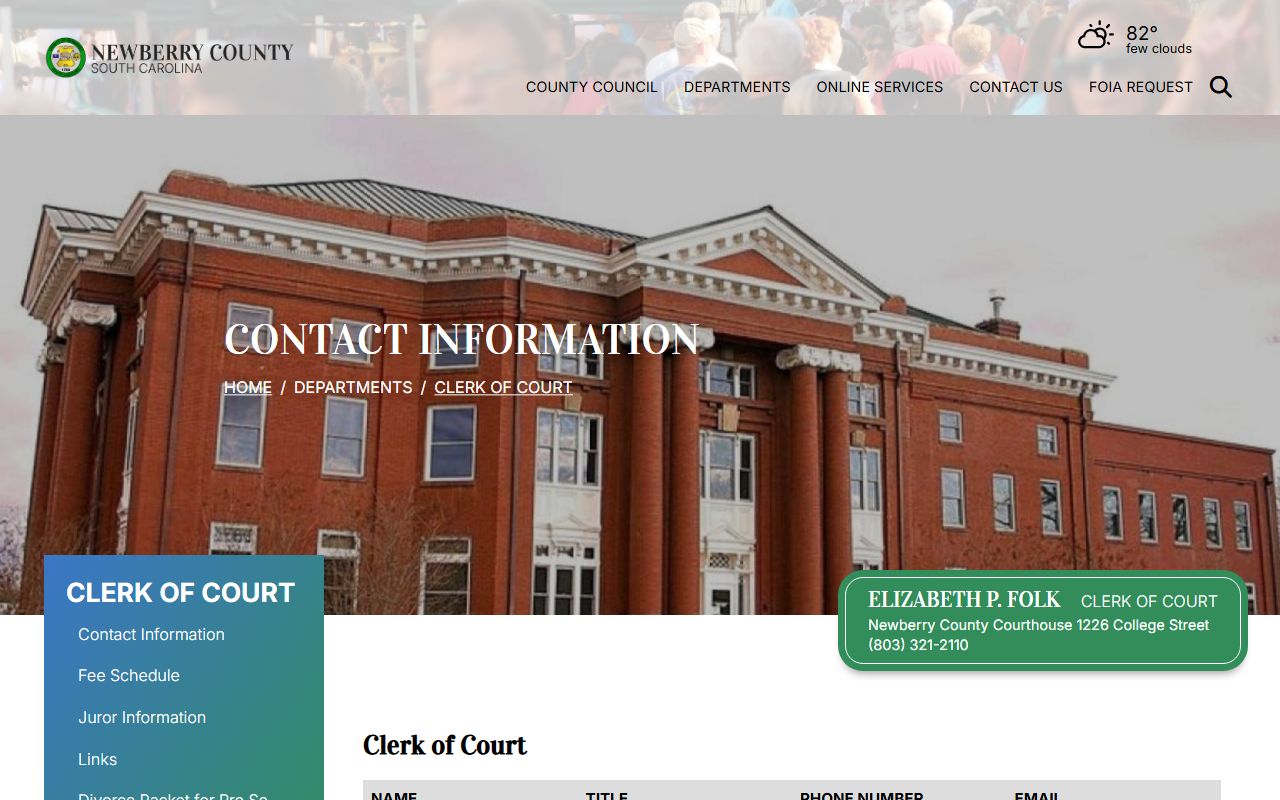 Newberry County Clerk of Court contact information page for court records