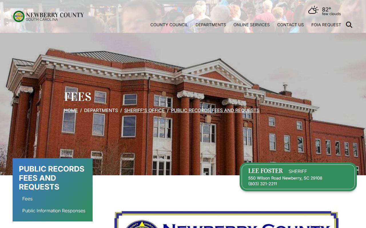 Newberry County arrest records sheriff public records fees screenshot