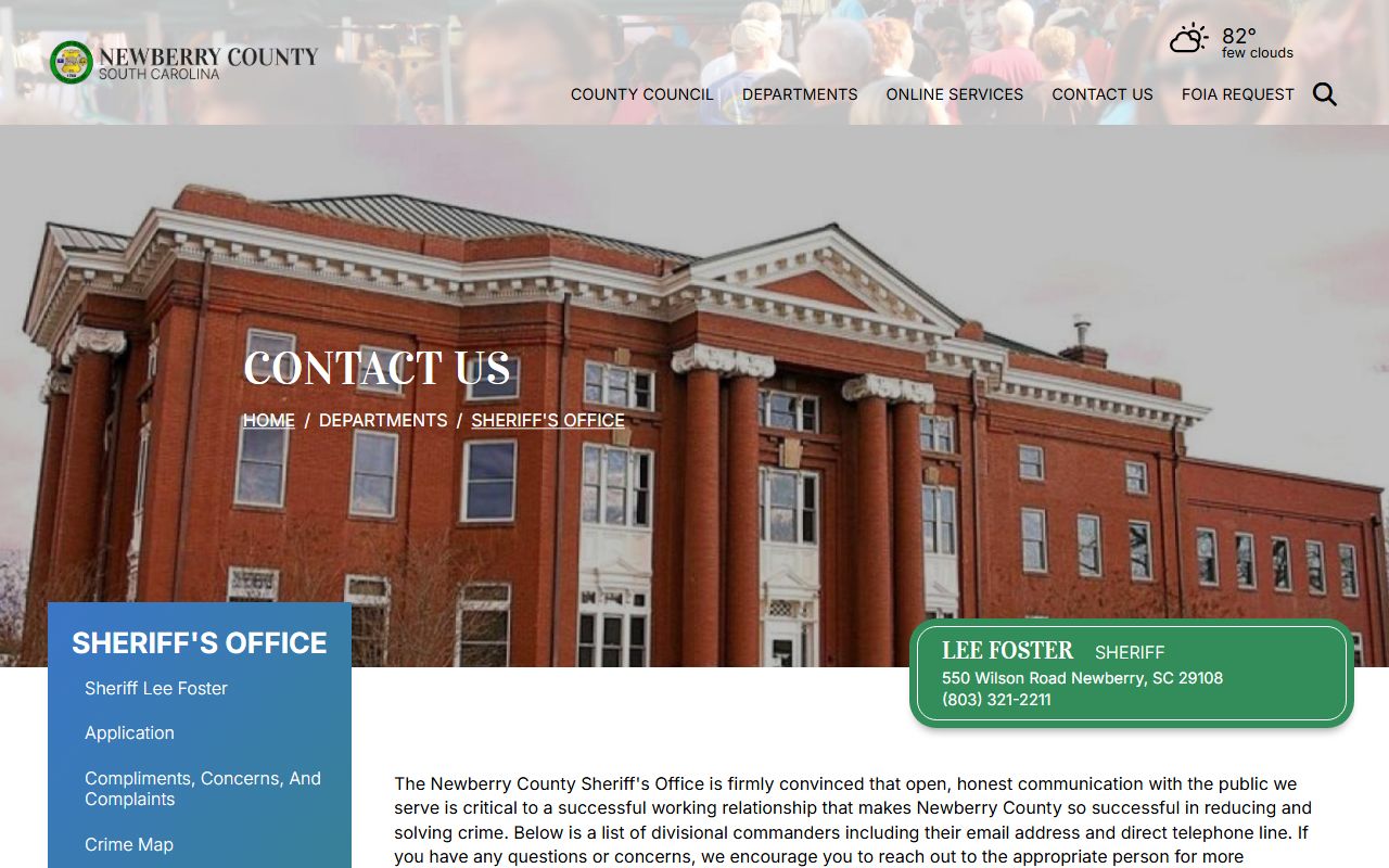 Newberry County arrest records sheriff contact screenshot
