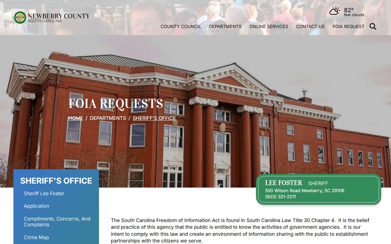 Newberry County arrest records sheriff FOIA screenshot
