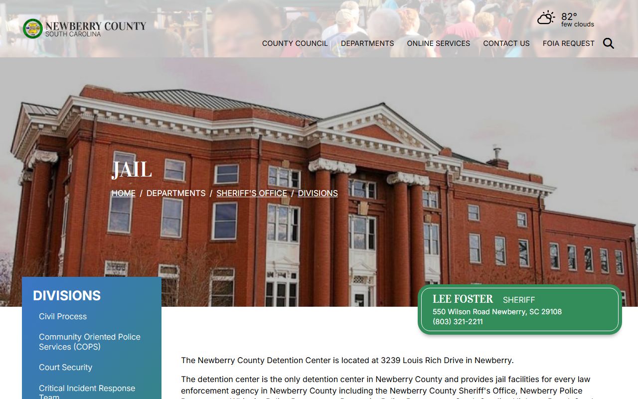 Newberry County arrest records jail division screenshot