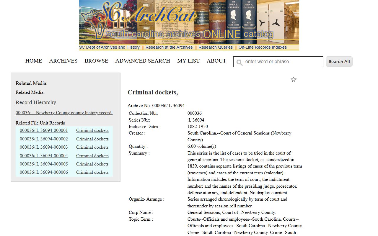 Newberry County court dockets criminal archives screenshot