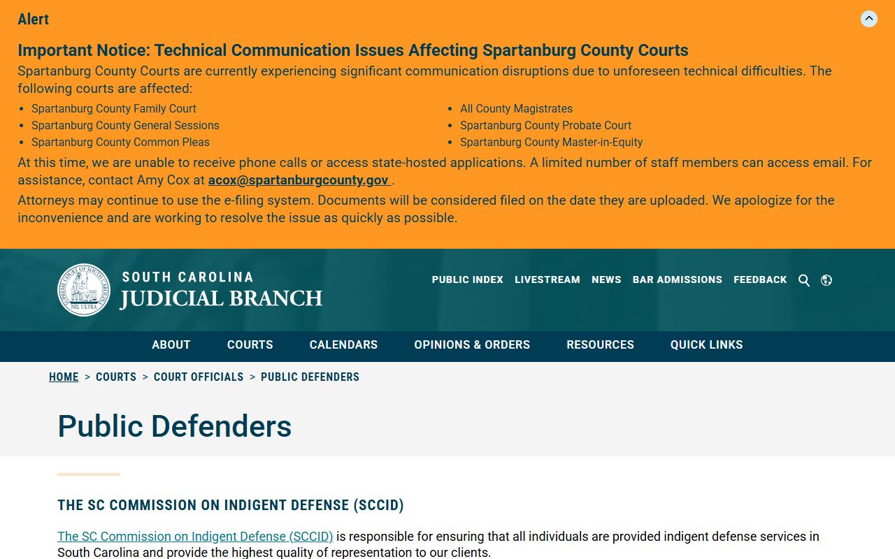 Newberry County criminal court records South Carolina public defender screenshot