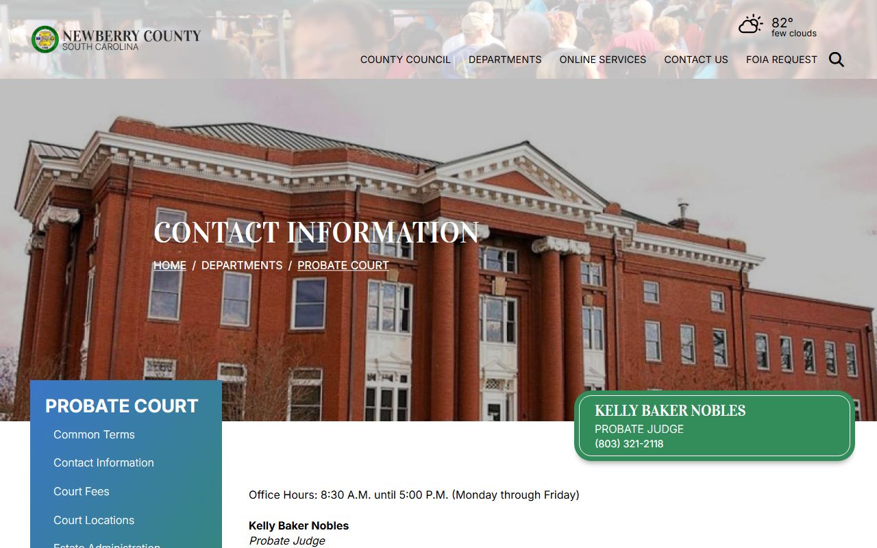 Newberry County marriage records Probate Court contact information