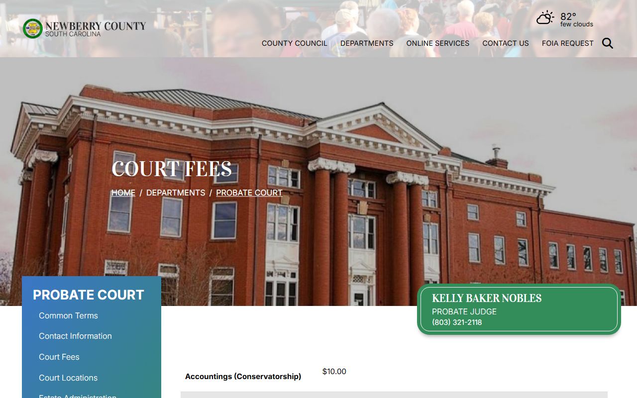 Newberry County marriage records Probate Court fee schedule