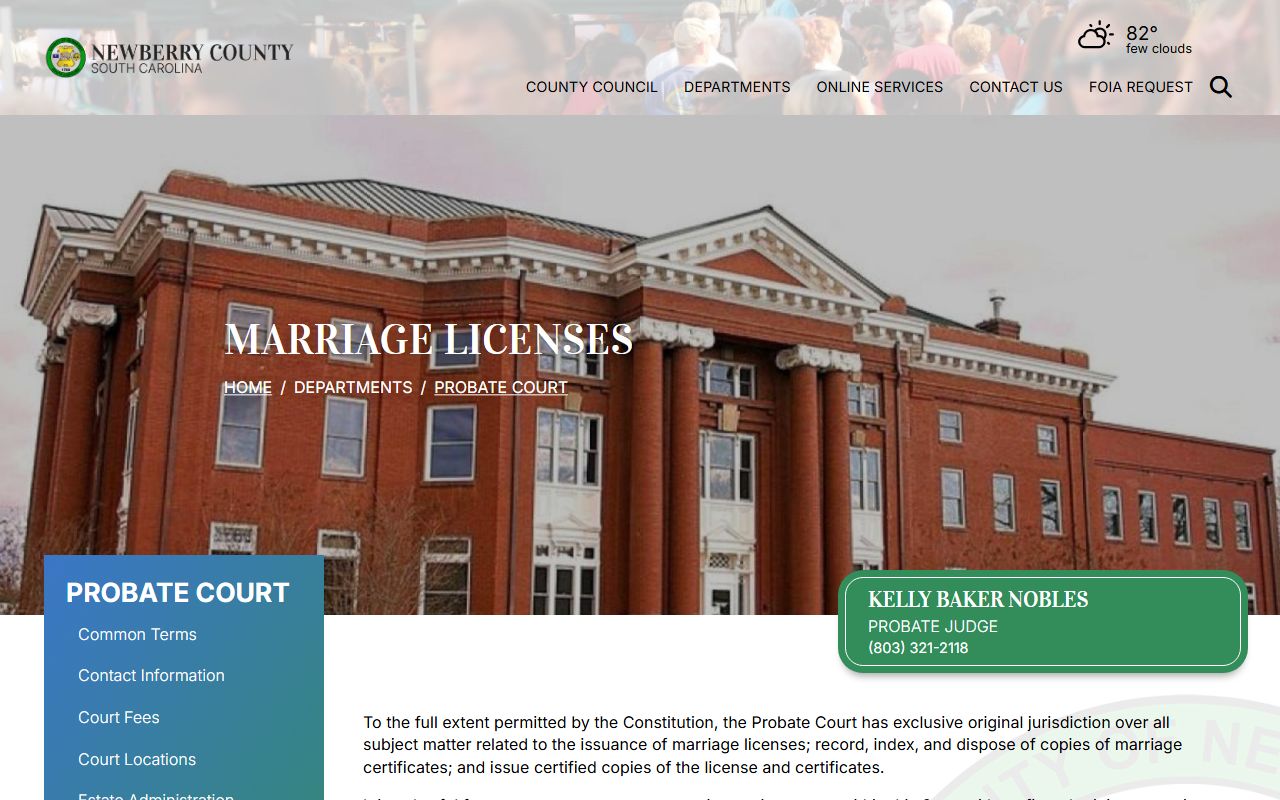 Newberry County marriage records license requirements