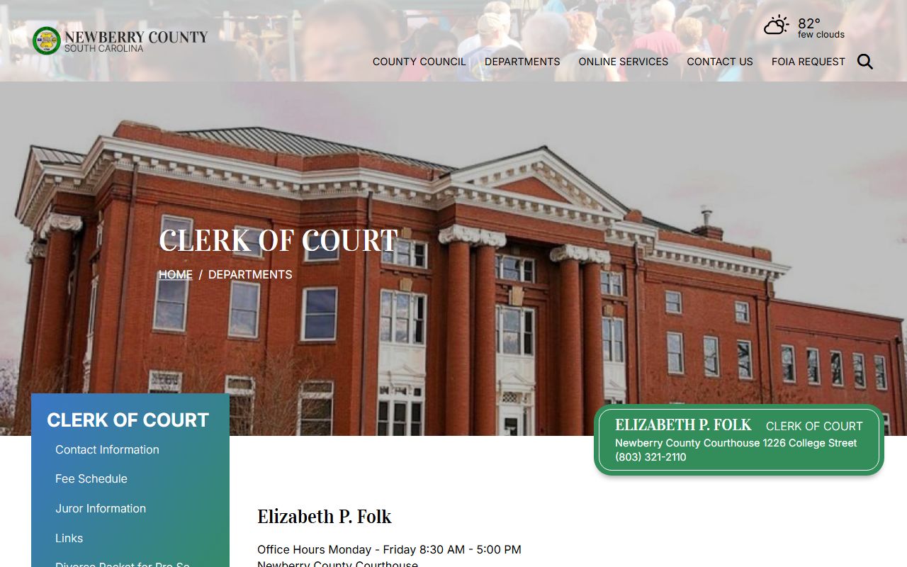 Newberry County court records Clerk of Court page