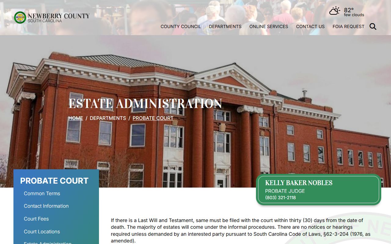Newberry County probate records estate administration