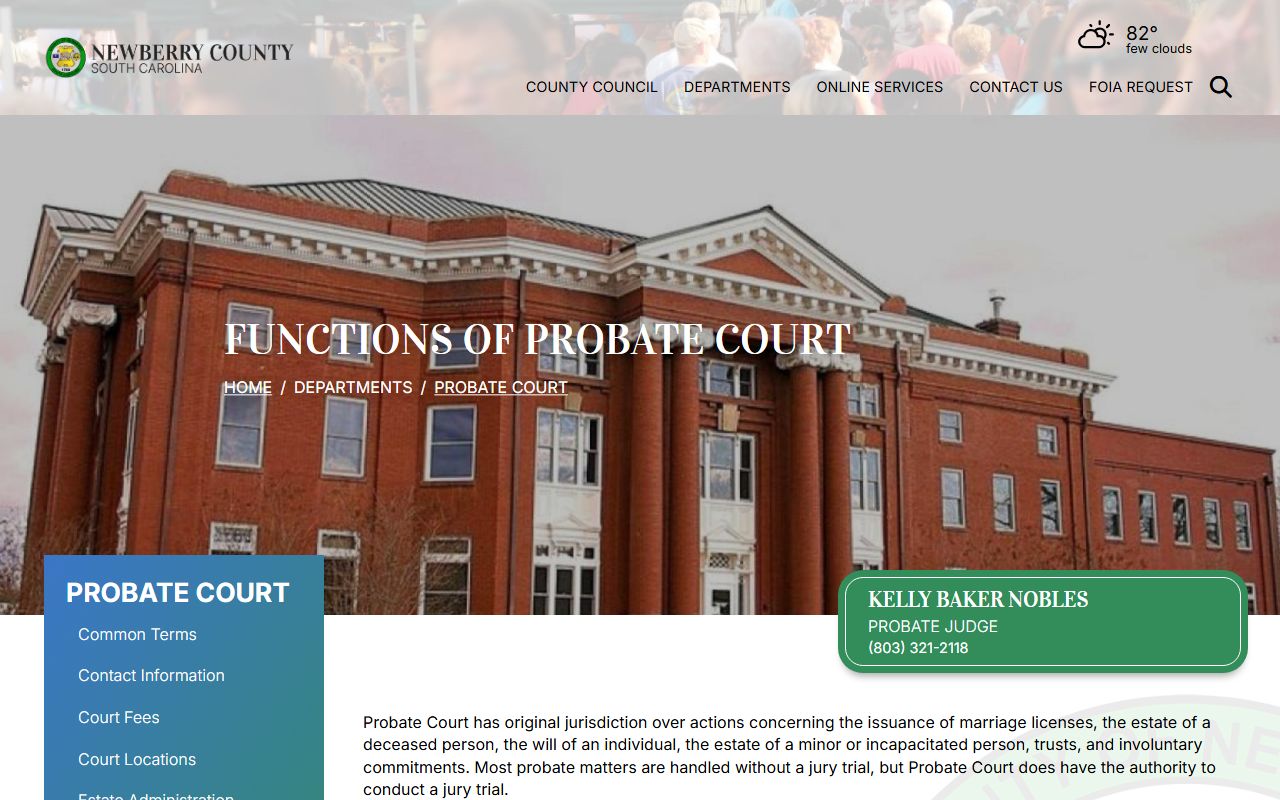 Newberry County probate records functions page
