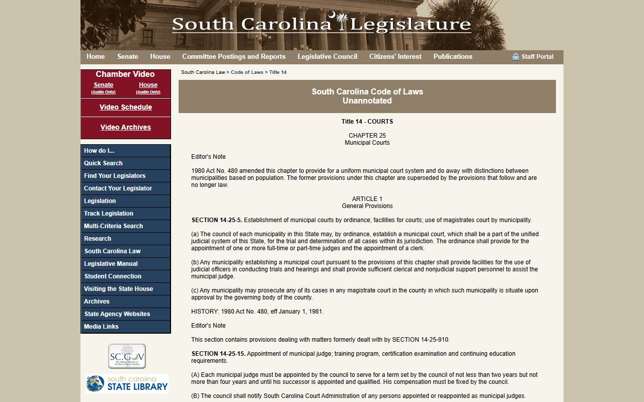 Newberry County traffic court records Municipal Court statutes